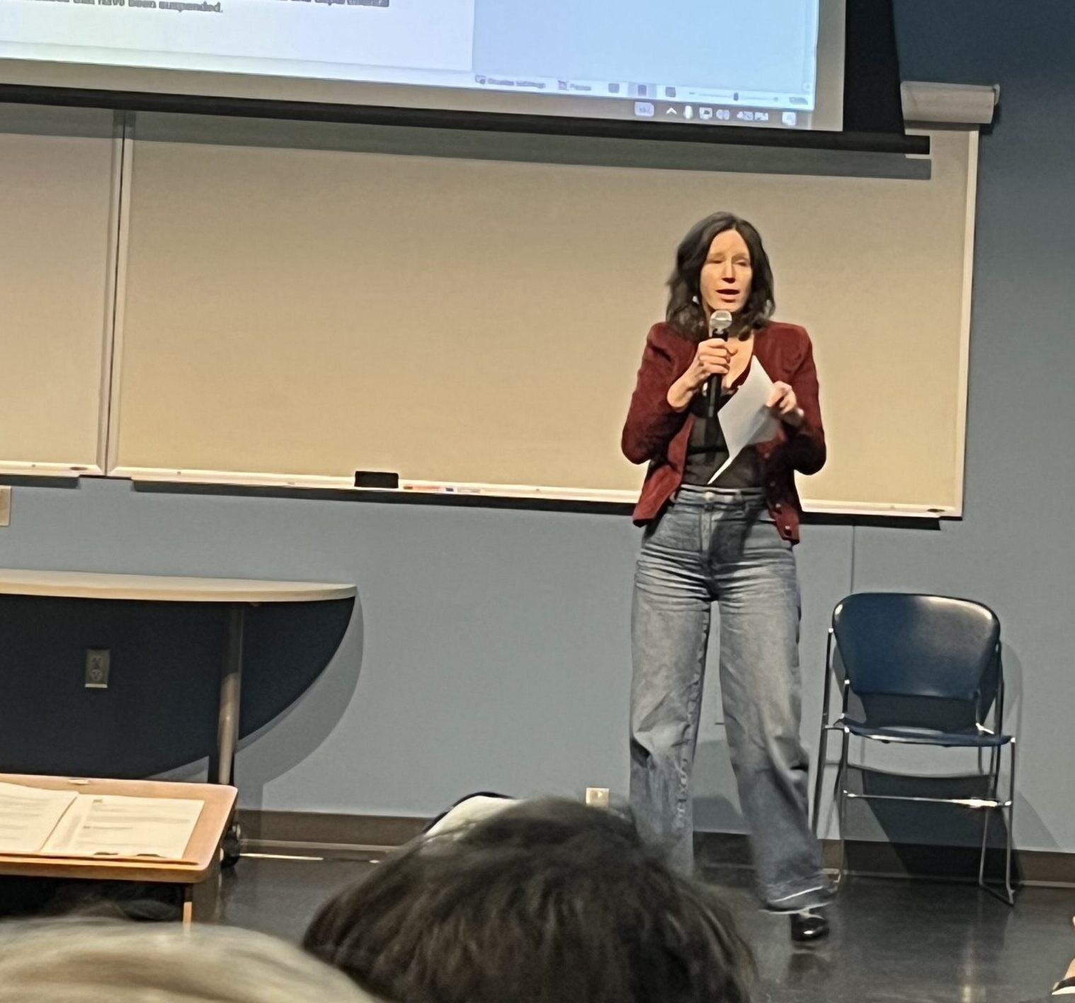 Cathy Wagner speaking at Faculty Assembly, November 30, 2023
