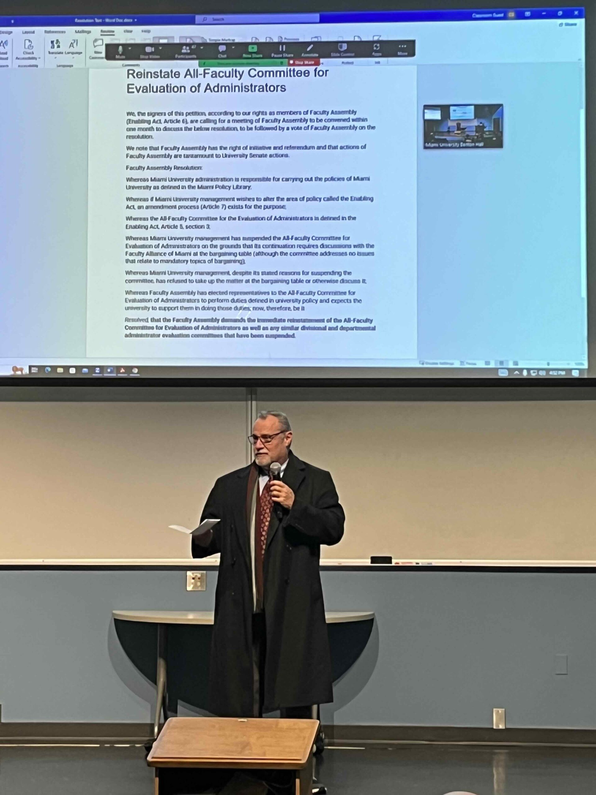 Daniel Hall speaks at Faculty Assembly, November 30, 2023