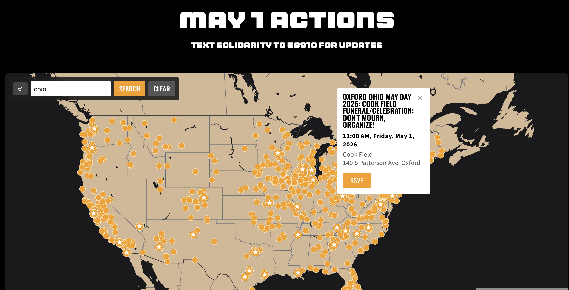 A map of May Day 2026 actions across the United States!